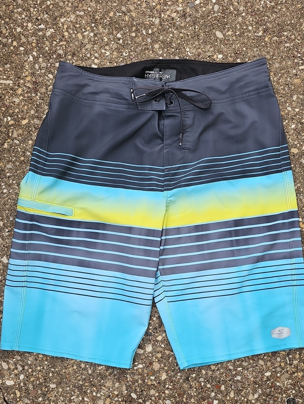 O'Neill Men's Black, Teal & Yellow Gradient Stripe Boardshorts